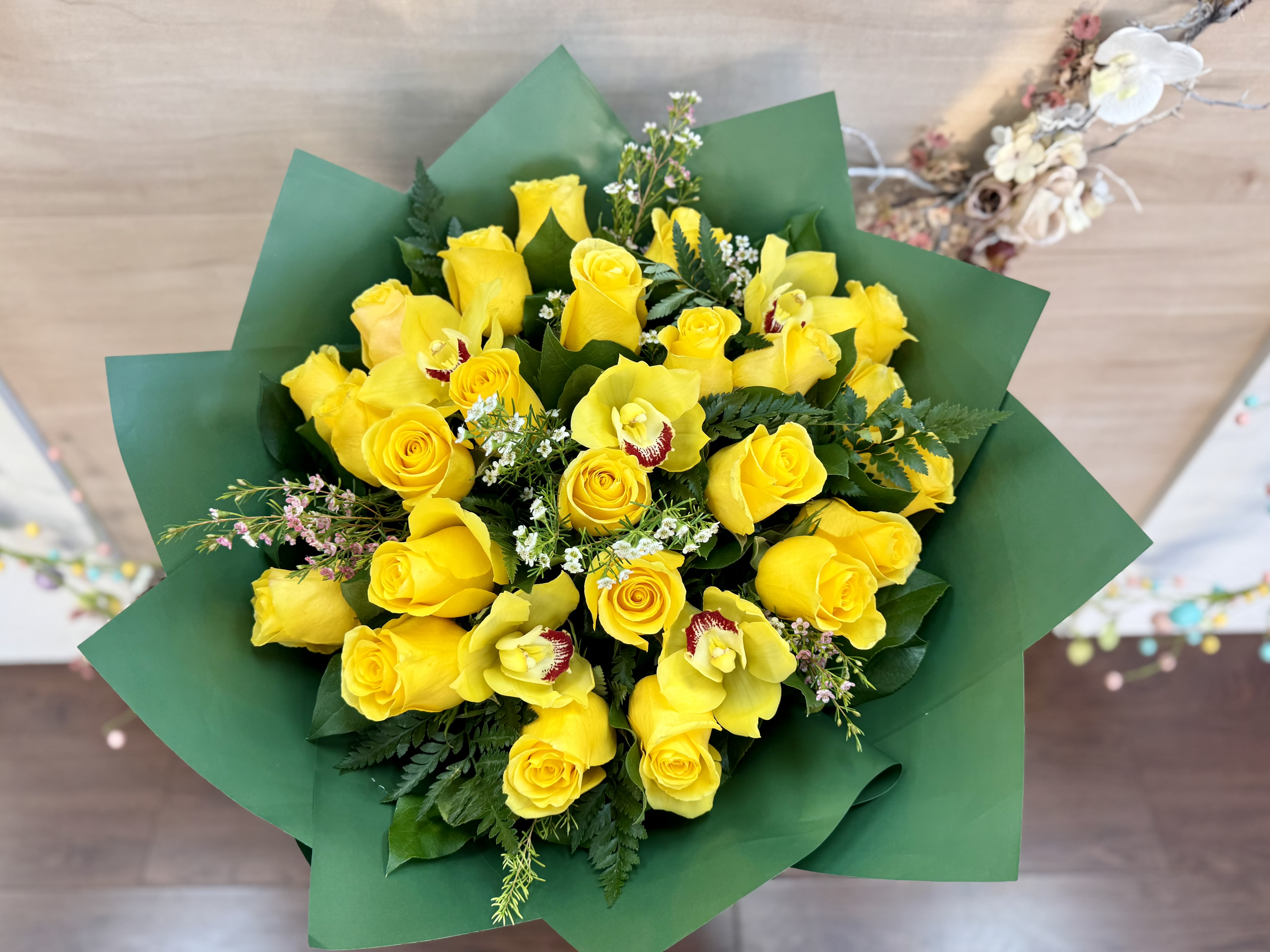Sun - A radiant bouquet of yellow roses, symbolizing joy, friendship, and positive energy. Bright and uplifting, these sunny blooms bring warmth, happiness, and a cheerful touch to any occasion