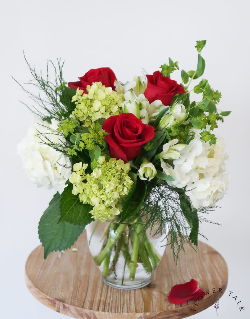Forever Bouquet - Our classic White &amp; Green Bouquet with a splash of Red!   
