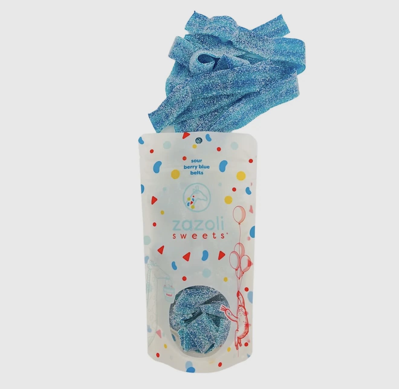 Sour Power® Berry Blue Belts - Sour Power® Berry Blue Sour Belts  Sour Power® Belts mix a super-sour berry flavor with a stretchy, chewy texture, and sour crystal coating with light and dark blue stripes.   Net Wt. 4 oz.