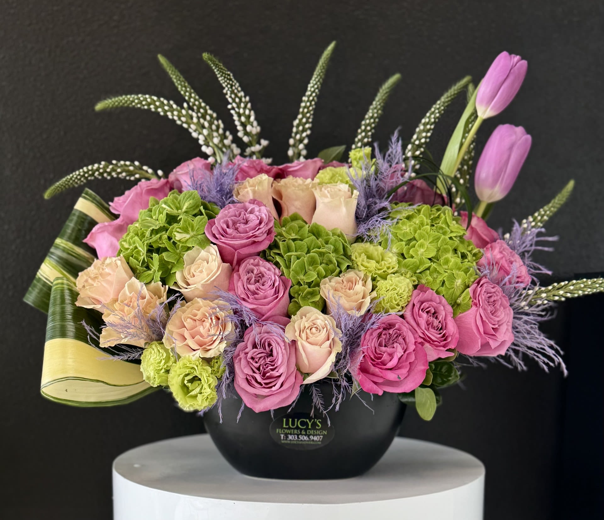 Modern Bloom  - A modern arrangement designed with vibrant color and clean structure, creating a bold yet balanced look that brings a fresh, refined touch to any space. Perfect gift for any celebration, as well as a centerpiece, or to elevate your home.  Arrangment Includes: -Fresh Cut Garden Roses, Hydrangeas &amp; Other Seasonal Blooms -Ceramic Vase -Custom Greeting Card -Care Instructions