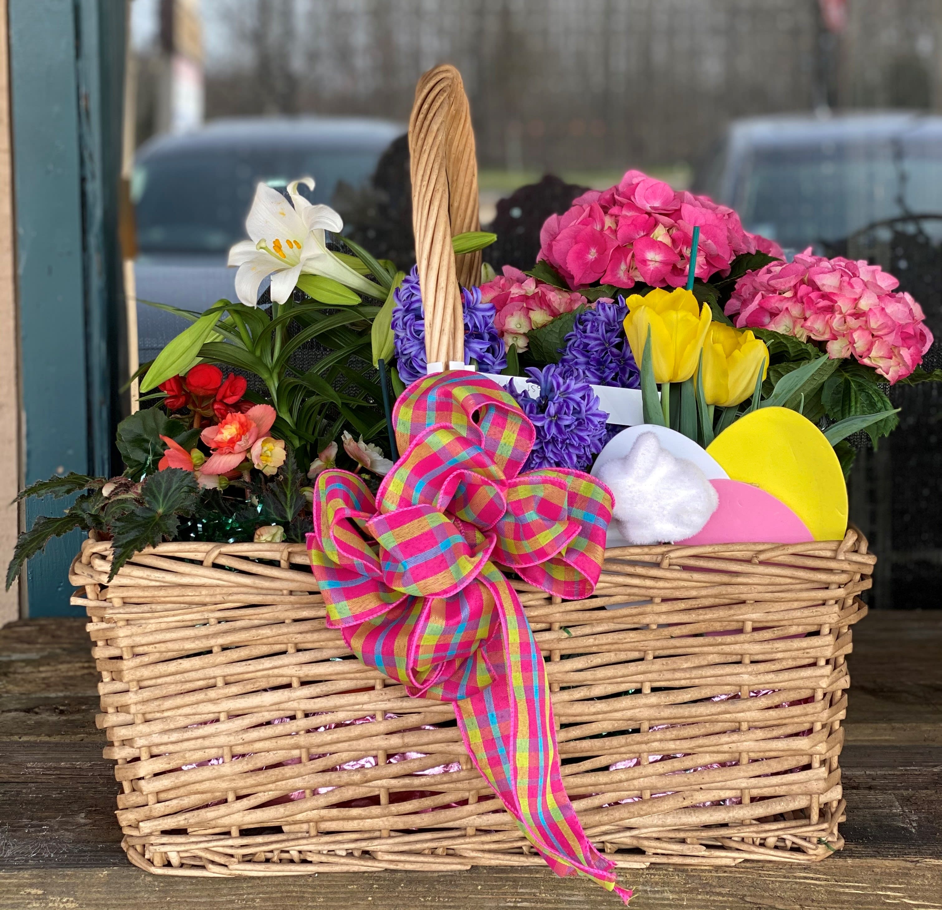 Large Easter Combo - A large basket filled with a variety of flowering plants. Colors &amp; types of plants will vary!