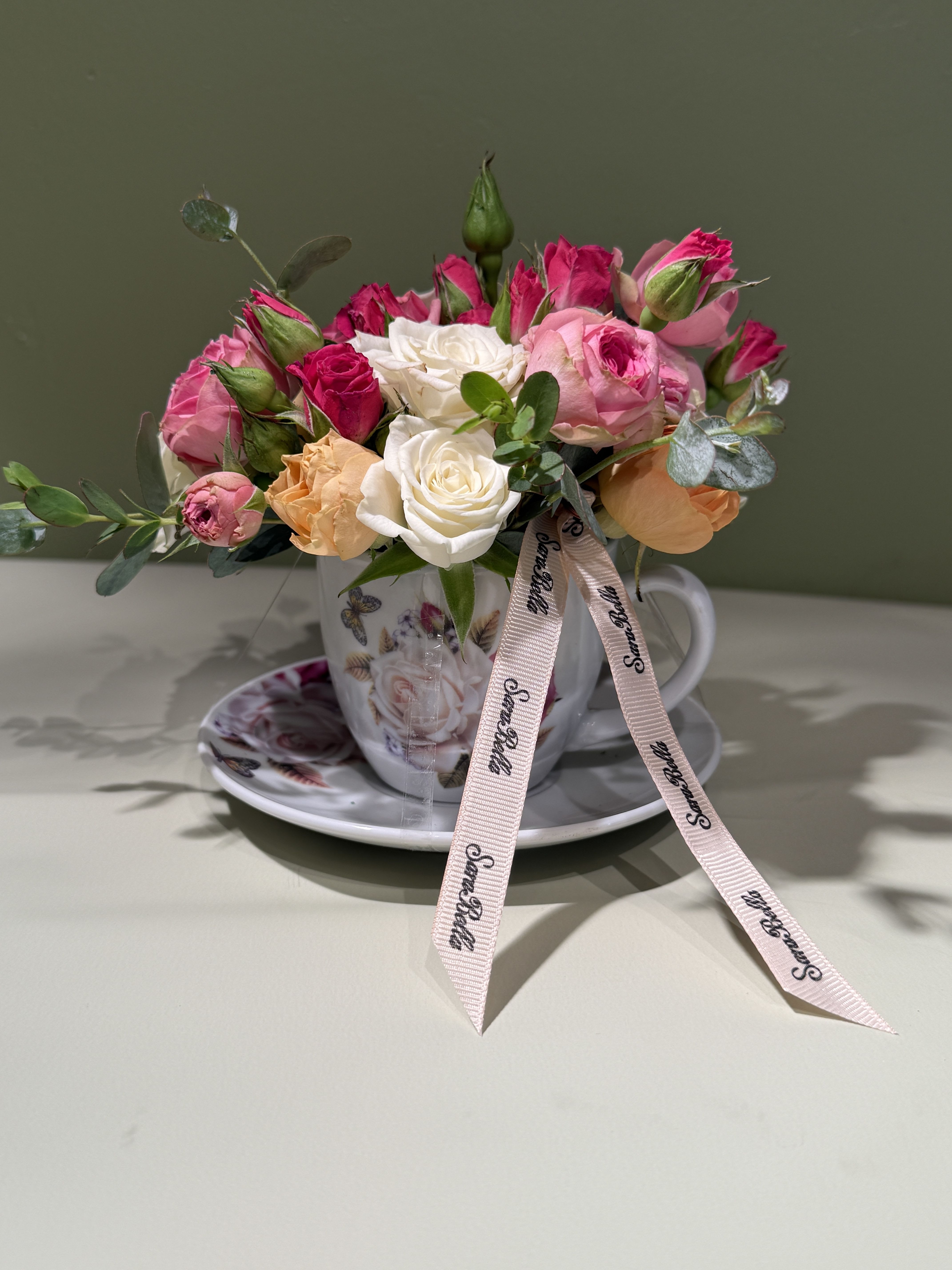 CUP OF LOVE - PORCELAIN TEA CUP WITH SOME SPRAY ROSES.... 