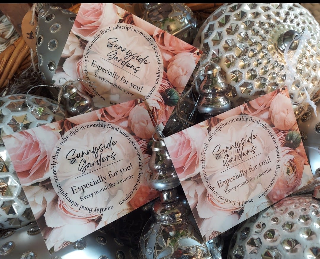 Monthly Blooms Gift Card - Give a gift that lasts!  Our subscription gift cards will delight your loved ones with beautiful flower arrangements throughout the year.  Choose to send cheer once a month for 3 months, 6 months or one year!  Now that's a gift that keeps on giving!  Call us for pricing on 6 and 12 month subscriptions.