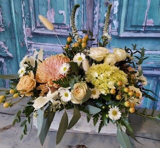 Vintage Vibe - This gorgeous yet charming box arrangement has a vintage vibe with subtle color tones and lots of beautiful blooms.  