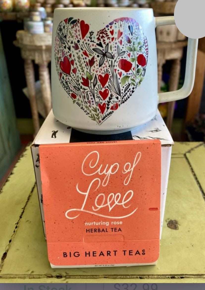 Heart Mug and Cup of Love Tea - Artisan Ceramic Mug with beautiful painted Heart and a secret message inside: You are Loved! Presented with Big Heart Tea's Cup of Love Tea for Two!!