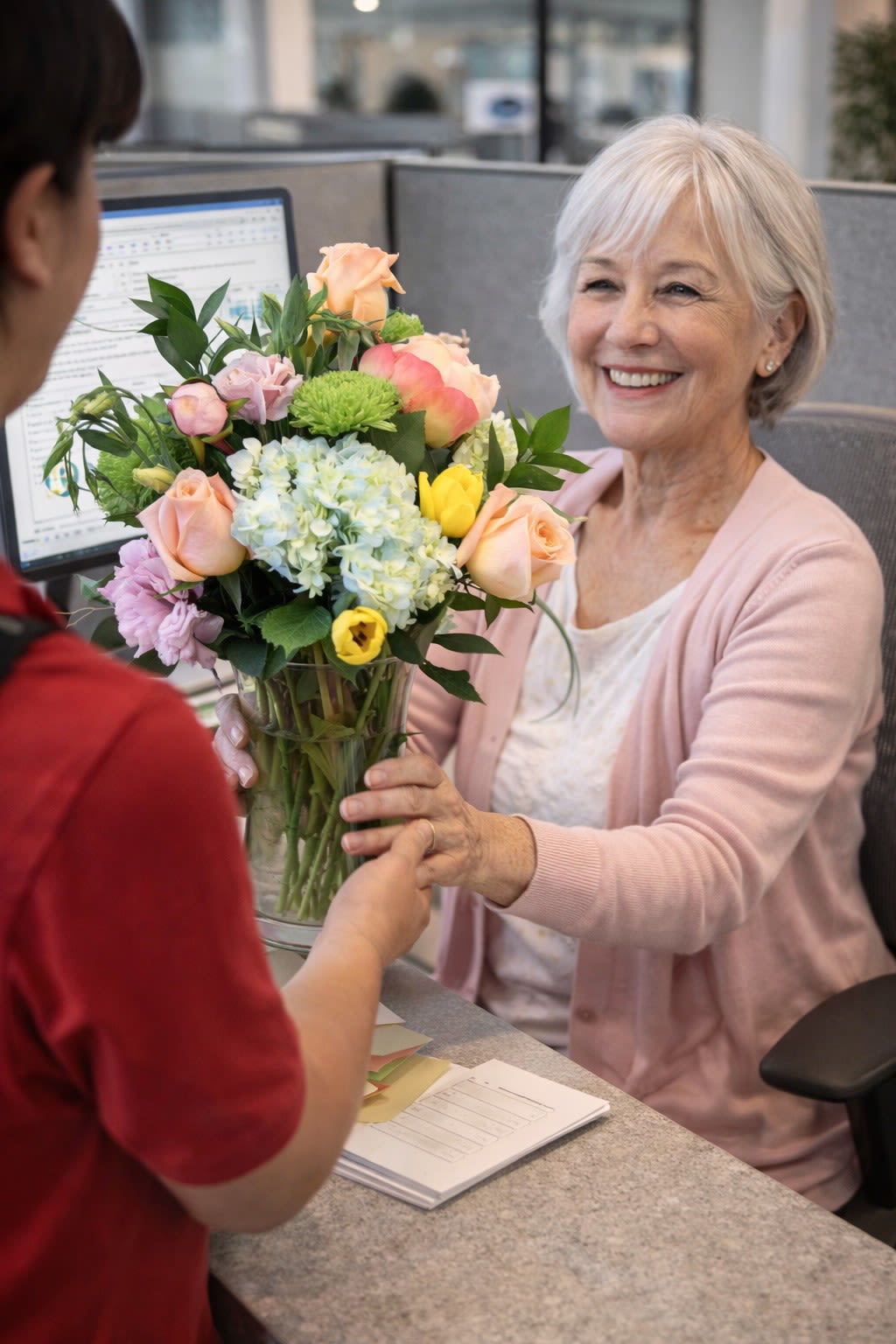 Mom's Spring Medley  - Spoil Mom with this modern and elegant-style arrangement featuring beautiful garden flowers like gorgeous rose lilies, ranunculus, hydrangea, roses, and other seasonal blooms. This sophisticated bouquet is designed to impress, bringing vibrant color and charm to any space, and making Mom feel truly special.  Key Features: Modern and Elegant Design: A stylish, contemporary arrangement that combines timeless beauty with a fresh, modern touch. Gorgeous Rose Lilies: Known for their elegant petals and fragrant scent, adding sophistication to the bouquet. Ranunculus: A delicate and vibrant flower that adds texture and charm to the arrangement. Seasonal Flower Mix: Includes hydrangea, roses, and other seasonal blooms for a well-rounded, vibrant look. Perfect for Spoiling Mom: An ideal gift to celebrate Mother’s Day or to simply show appreciation with a luxurious, thoughtful bouquet. Sophisticated Charm: A timeless gift that will brighten any space, whether at home or in the office. 