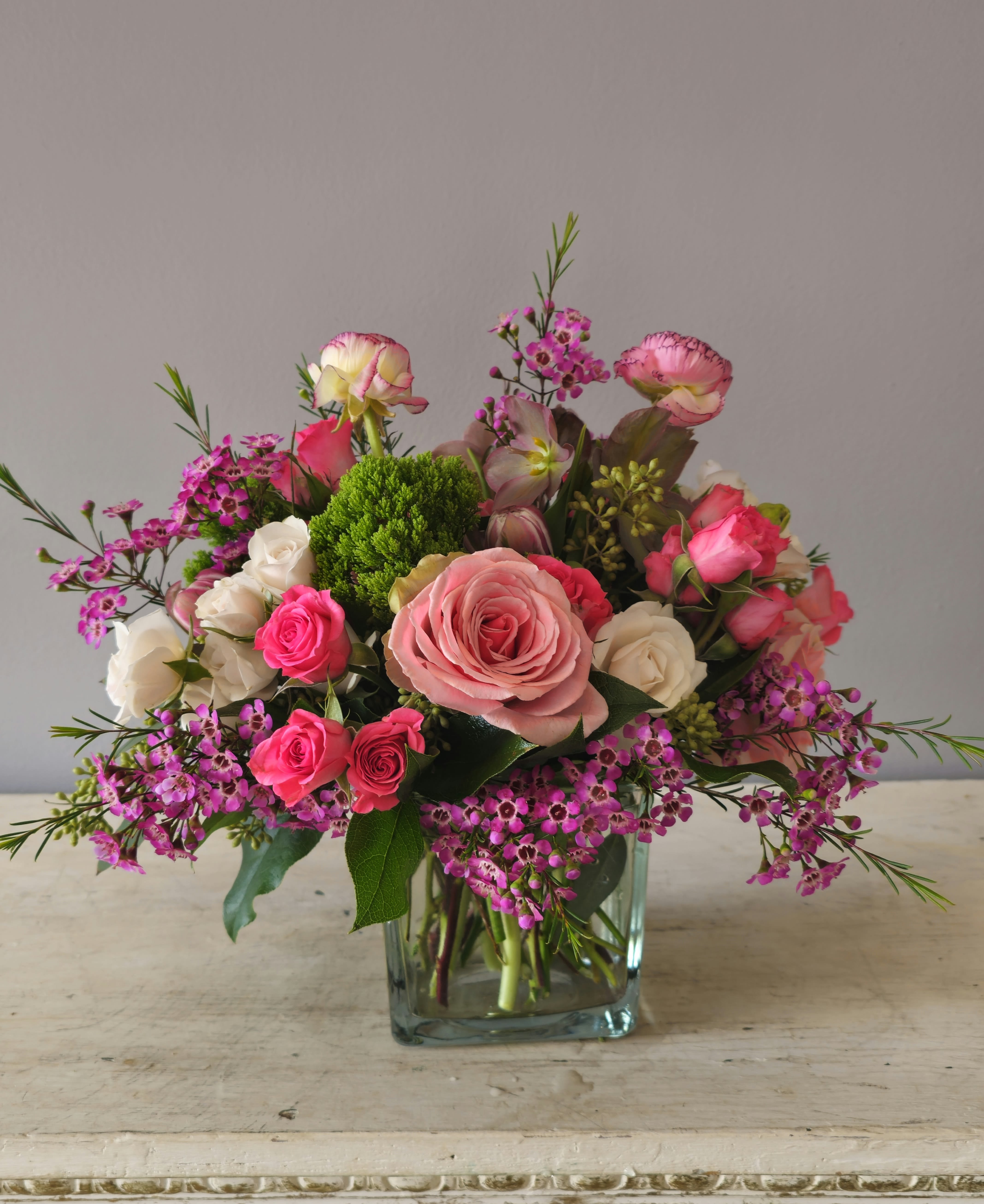 Sweet Dreams - Vibrant roses and other assorted flowers in shades of pinks and creams is perfect for any occasion!