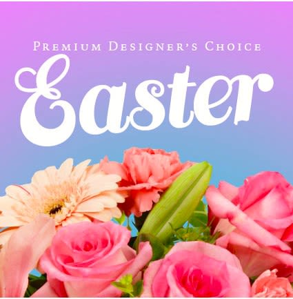 Easter Designer's Choice Arrangement - Let Our Award-Winning Design Team use the best and freshest flowers available to create a custom, one-of-a-kind piece just for you! With no specific requests needed, trust our skilled team to deliver a fabulous and uniquely designed arrangement that will leave a lasting impression.  Key Features: Custom and Unique: Each piece is carefully designed by our expert team to suit your occasion, style, and preferences. Fresh, Premium Flowers: We use only the finest, freshest flowers available to ensure the highest quality. Award-Winning Design Team: Our experienced florists bring their creativity and expertise to craft a stunning and memorable arrangement. Perfect for Any Holiday Trust in Us: No need for specific requests—let our team surprise you with a fabulous, hand-crafted creation!