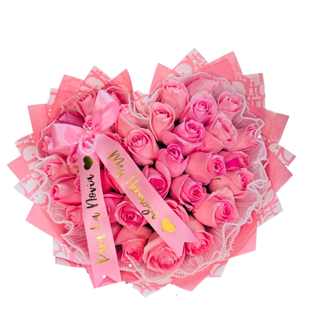 ROSIE BOUQUET - DIOR PINK PAPER  50 Pink Roses White lace Pinch of glitter