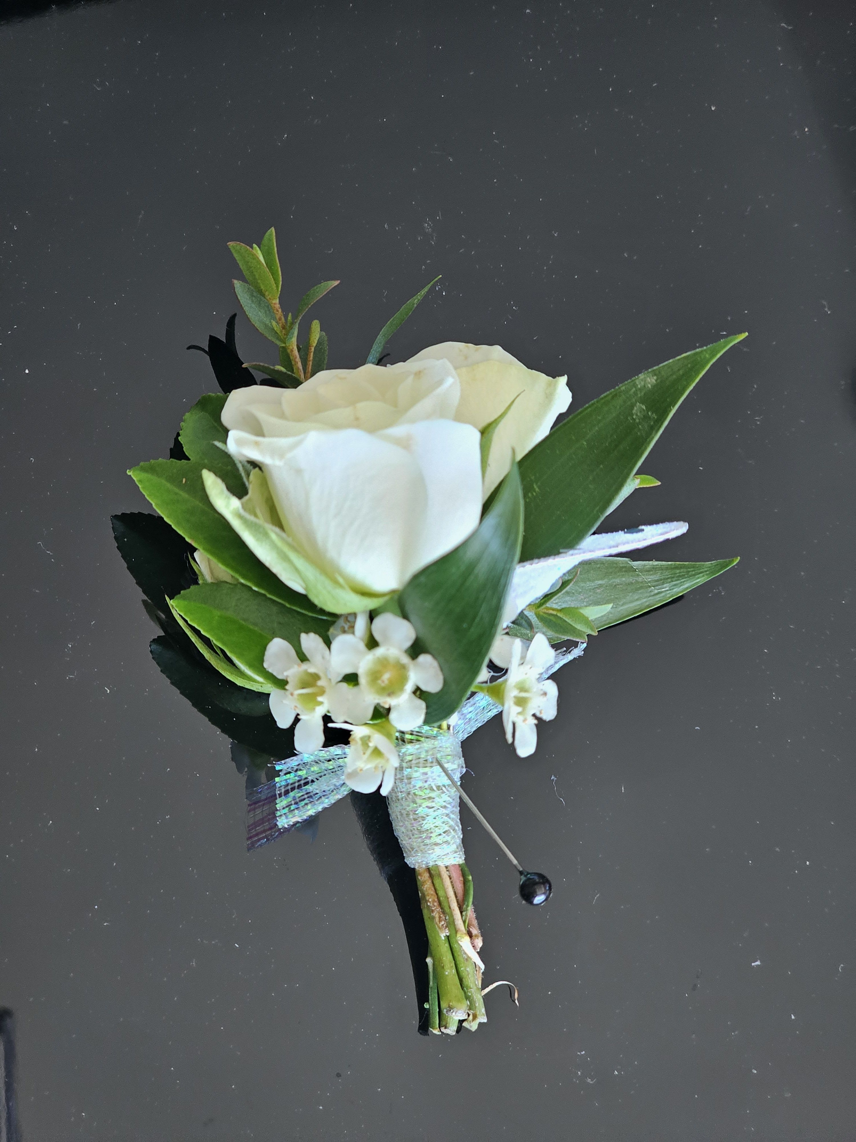 White rose boutonniere - White spray rose boutonniere