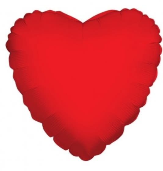 Red heart-shaped foil balloon against a plain white background