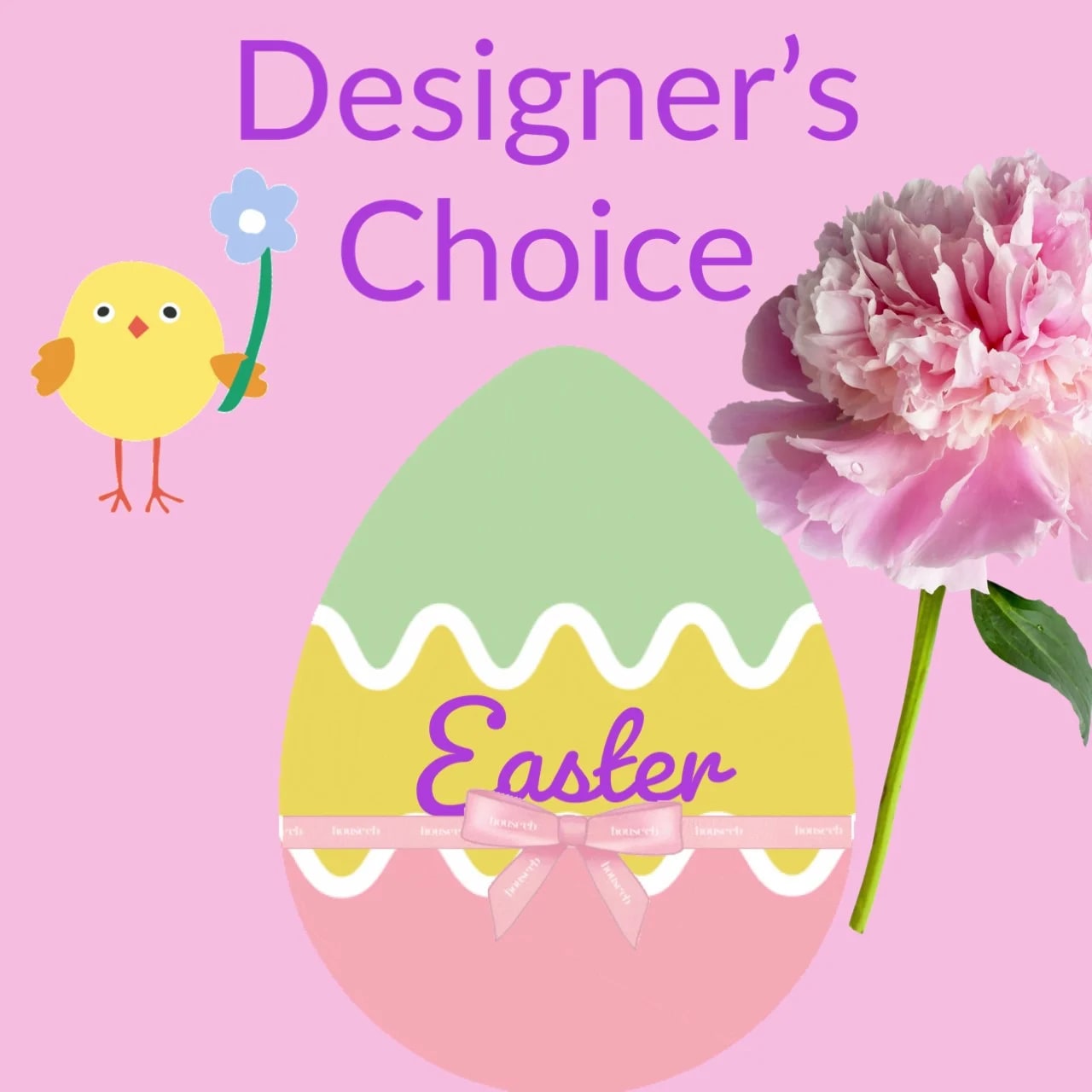 Designer's Choice Easter - No need to spend a lot of time trying to design a flower arrangement for your Easter get-together.  We have loads of beautiful, fresh and bright Spring flowers to create something beautiful for you or your hosts!  Order online or call now. 