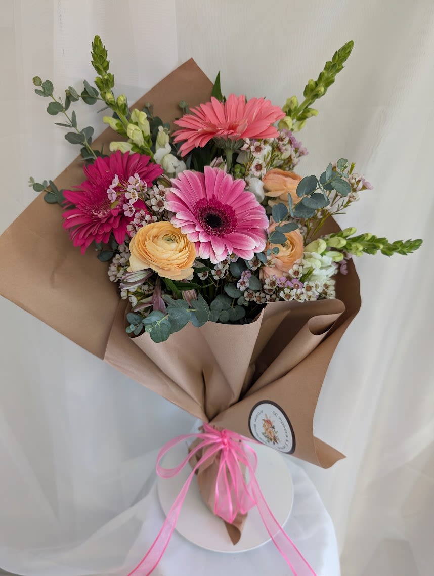 Spring Hand Bouquet  - Spring Blooms in a modern hand bouquet. Beautiful Spring colors.  