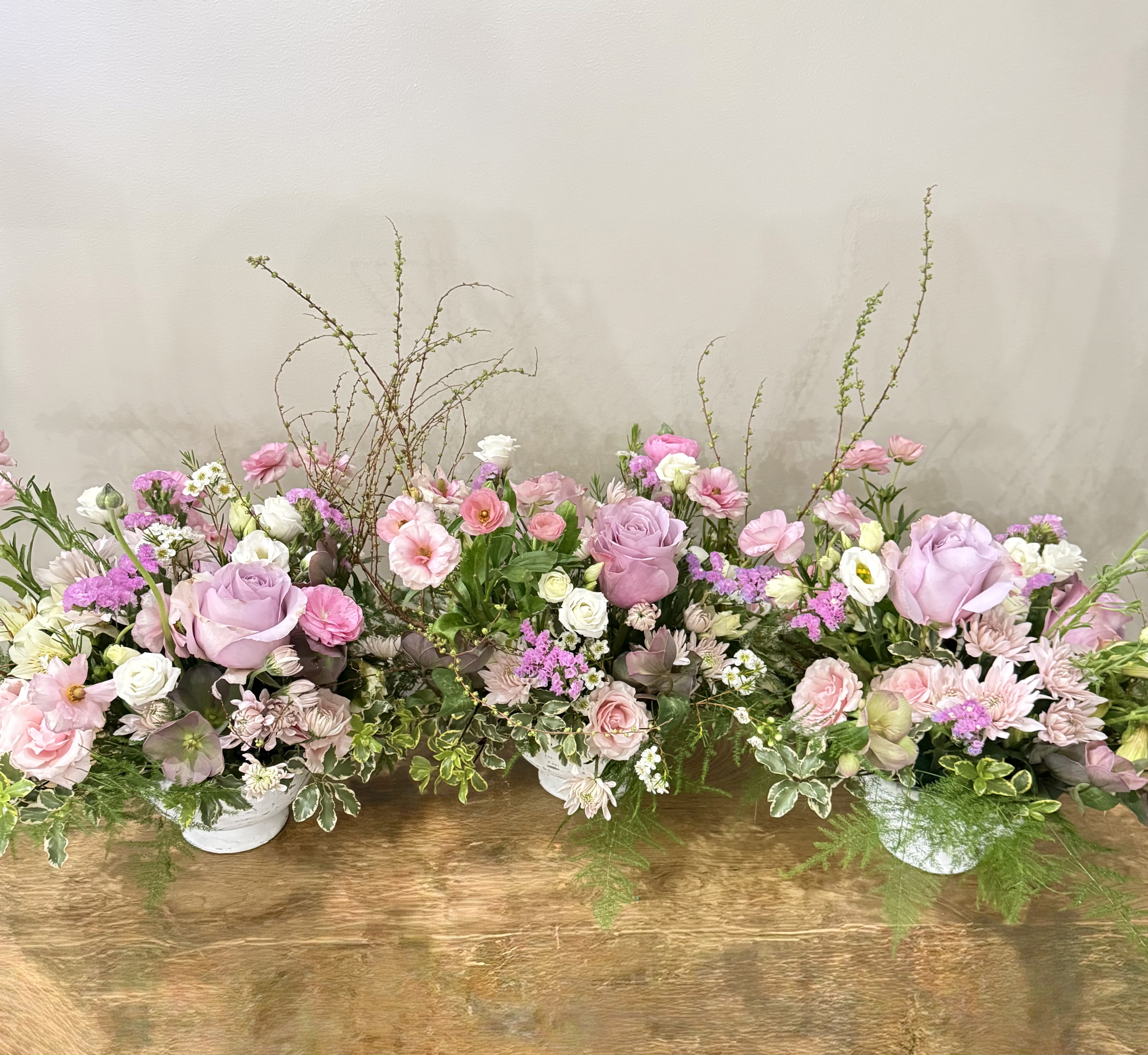 Holiday Trio - Beautiful floral arrangements in a white ceramic vase, elegant pastel colors for your holiday table