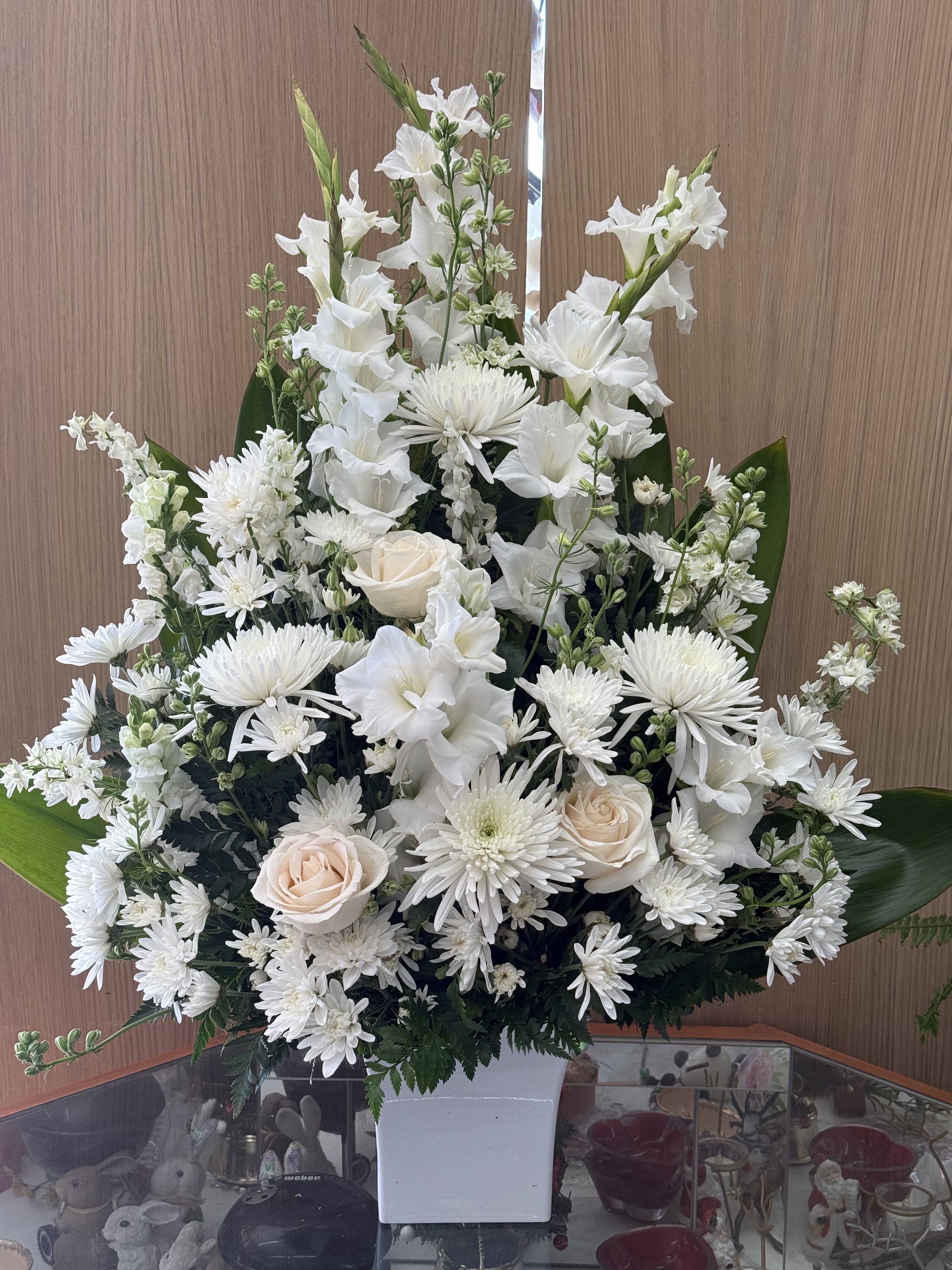 White Elegant Arrangement  - Mixed all white flower arrangement in a fancy box. 