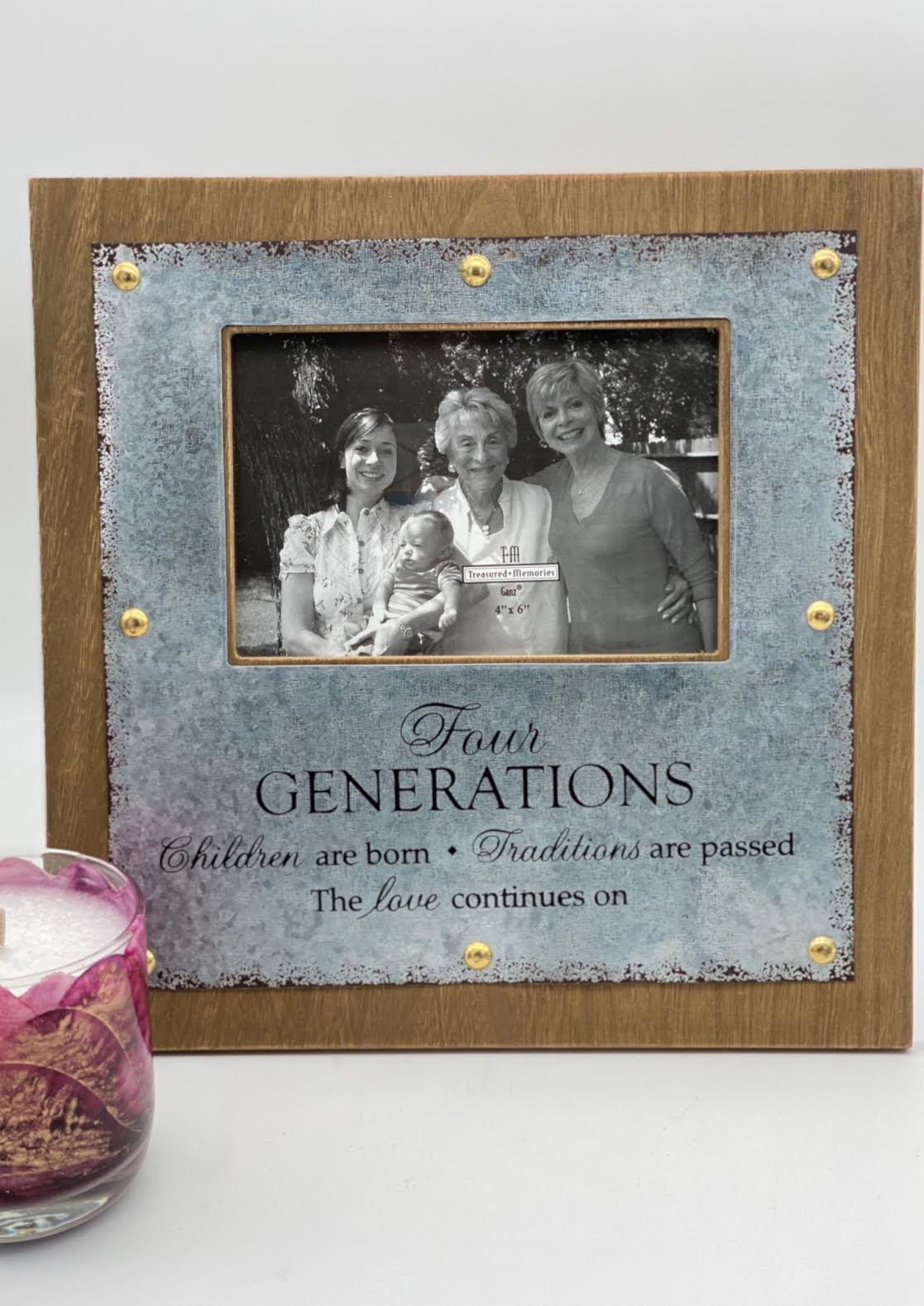 Four Generations Frame  - Four Generations Family Frame  Fits 4 x 6 photo, wood and metal frame