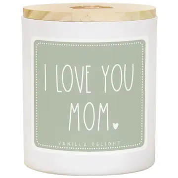 Love you Mom Candle - Vanilla - VANILLA DELIGHT 2 WICK SOY BASED 11 OZ CANDLES  American Made 2 Wick Soy based 11 oz candles in the delectable Vanilla Delight scent. Immerse yourself in the heavenly aroma of our hand-poured candles, crafted to bring warmth and comfort to your space.  Experience the enchanting blend of creamy vanilla and a hint of sugar, perfectly balanced to create an irresistible fragrance that lingers in the air. Our candles are meticulously made with premium quality soy-based wax and feature dual wicks for an even and long-lasting burn. 