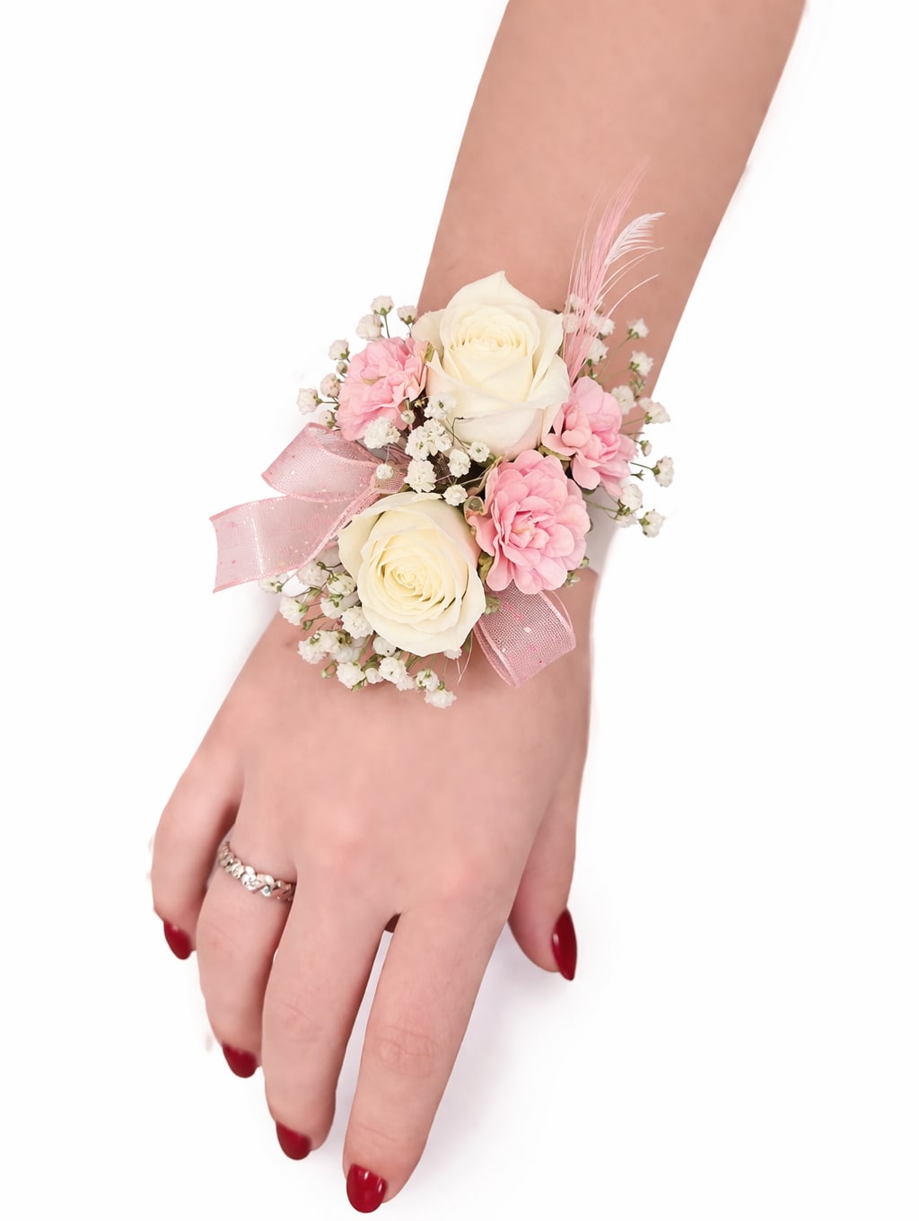 Pink an White Darling Wristlet - Beautiful Wrist corsages for Proms and Weddings.