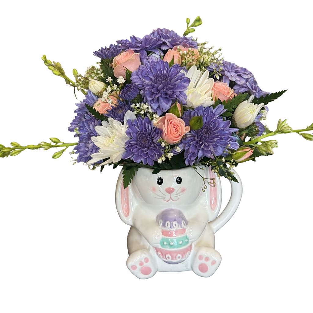 Peter Cottontail - Adorable Easter bunny cup filled with coordinating flowers!