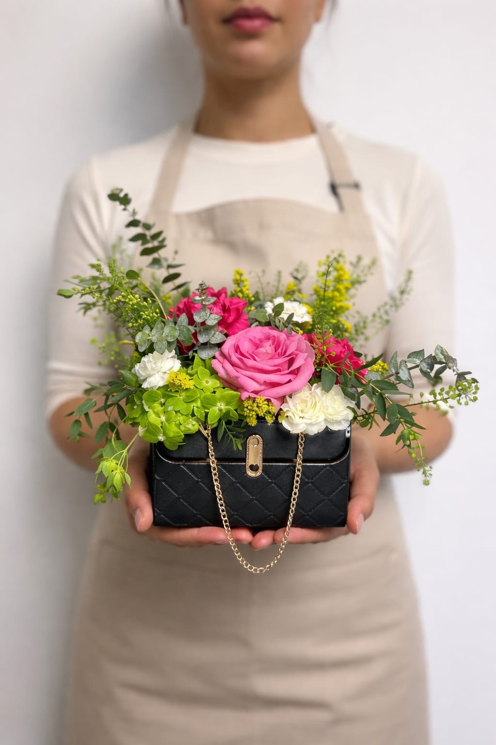 NEW  Luxe Bloom Bag - Our Luxe Bloom Bag features a fresh, garden-style mix of seasonal blooms and lush greenery arranged in a chic handbag-inspired container. Designed with a soft, airy feel, each piece is created to look effortless, elegant, and gift-ready for any occasion.  Perfect for Mother’s Day, birthdays, or simply showing someone they’re loved.  Because of the natural, loose design style, each arrangement will vary slightly — ensuring every piece is unique while maintaining the overall look and feel.  Available in blush or black. Limited quantities available. Pre-order recommended.