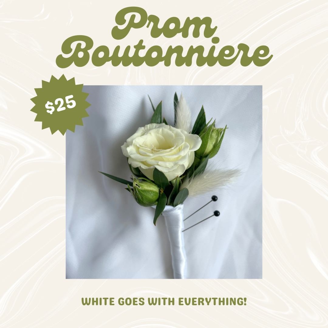 Prom boutonniere - White goes with everything! 