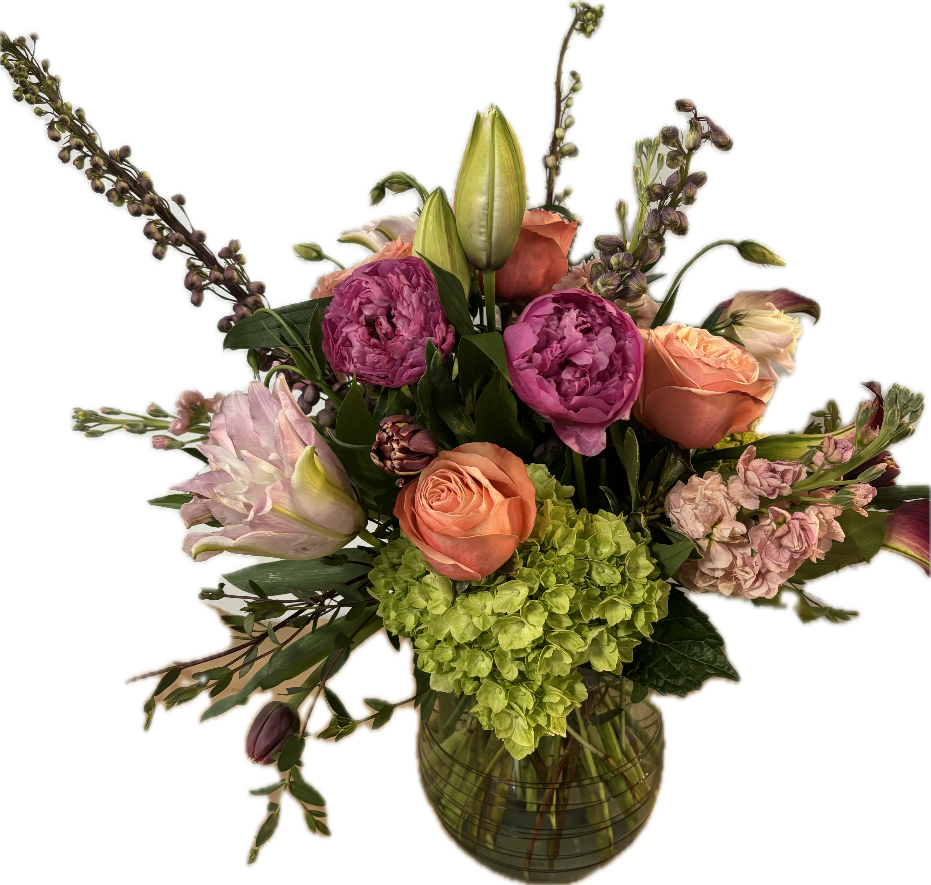 Easter Fancy - Beautiful spring flowers including peonies, roses, lilies, hydrangea, stock and tulips