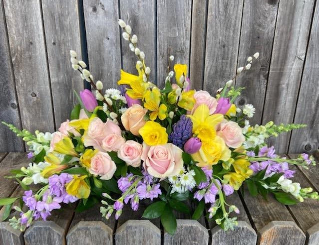 Spring Centerpiece - Long, low and lush, fresh spring centerpiece