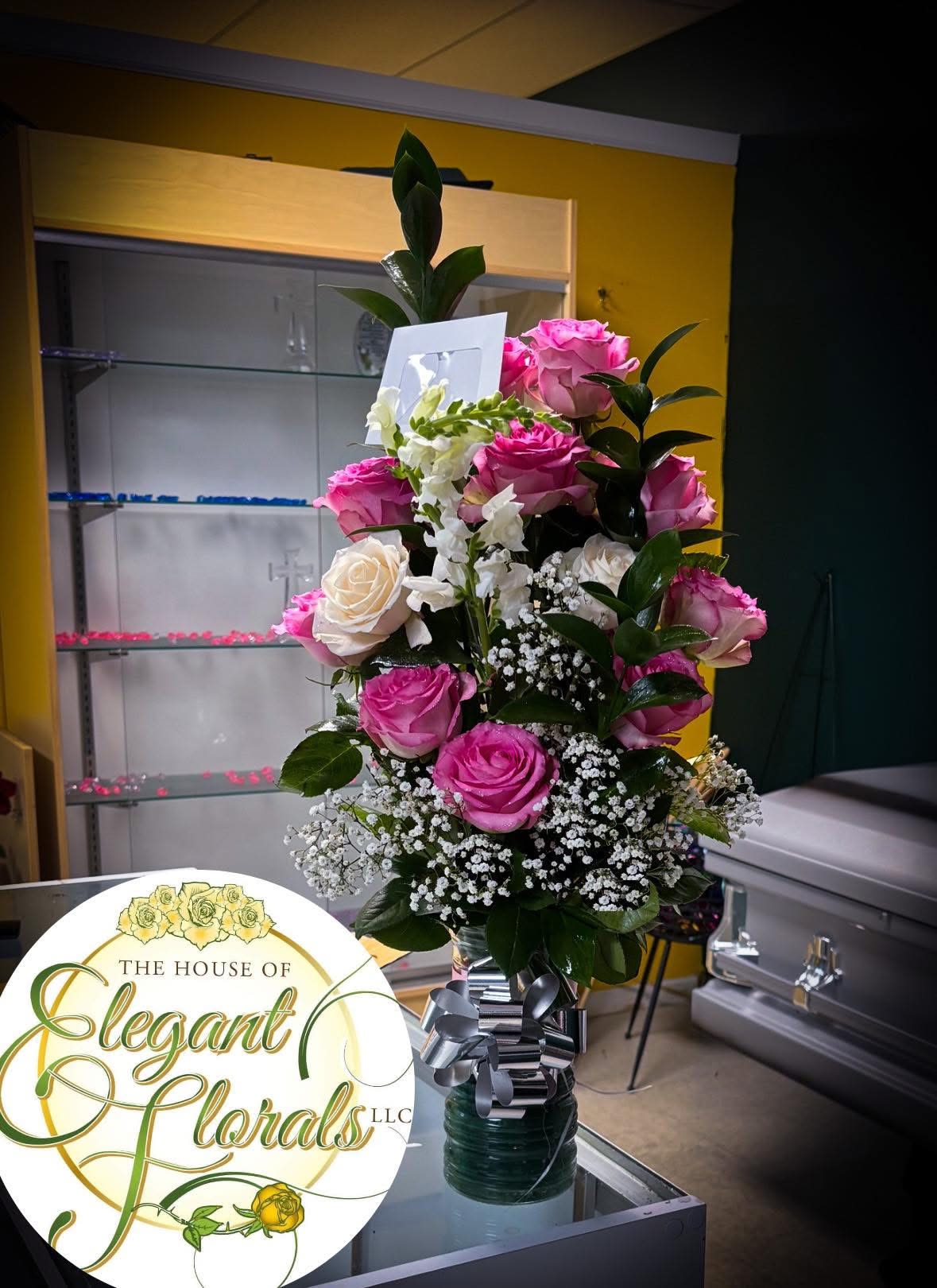 Blush Elegance Bouquet - A graceful mix of pink and white roses with delicate accents and fresh greenery, designed to bring a soft, elegant touch to any special moment.  