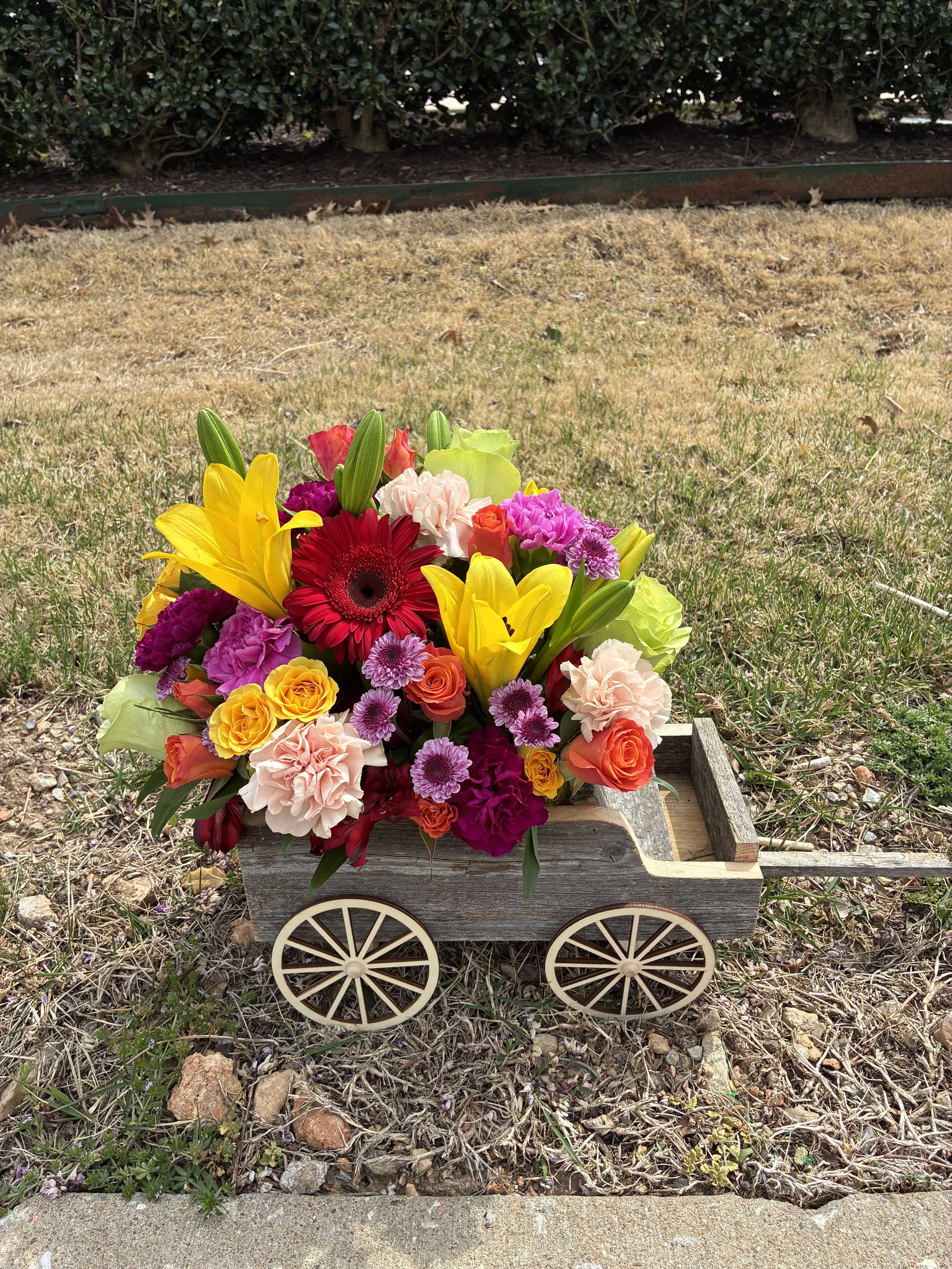 Wagon in Bloom - Local handmade wagon filled with seasonal, bright, beautiful, fresh flowers