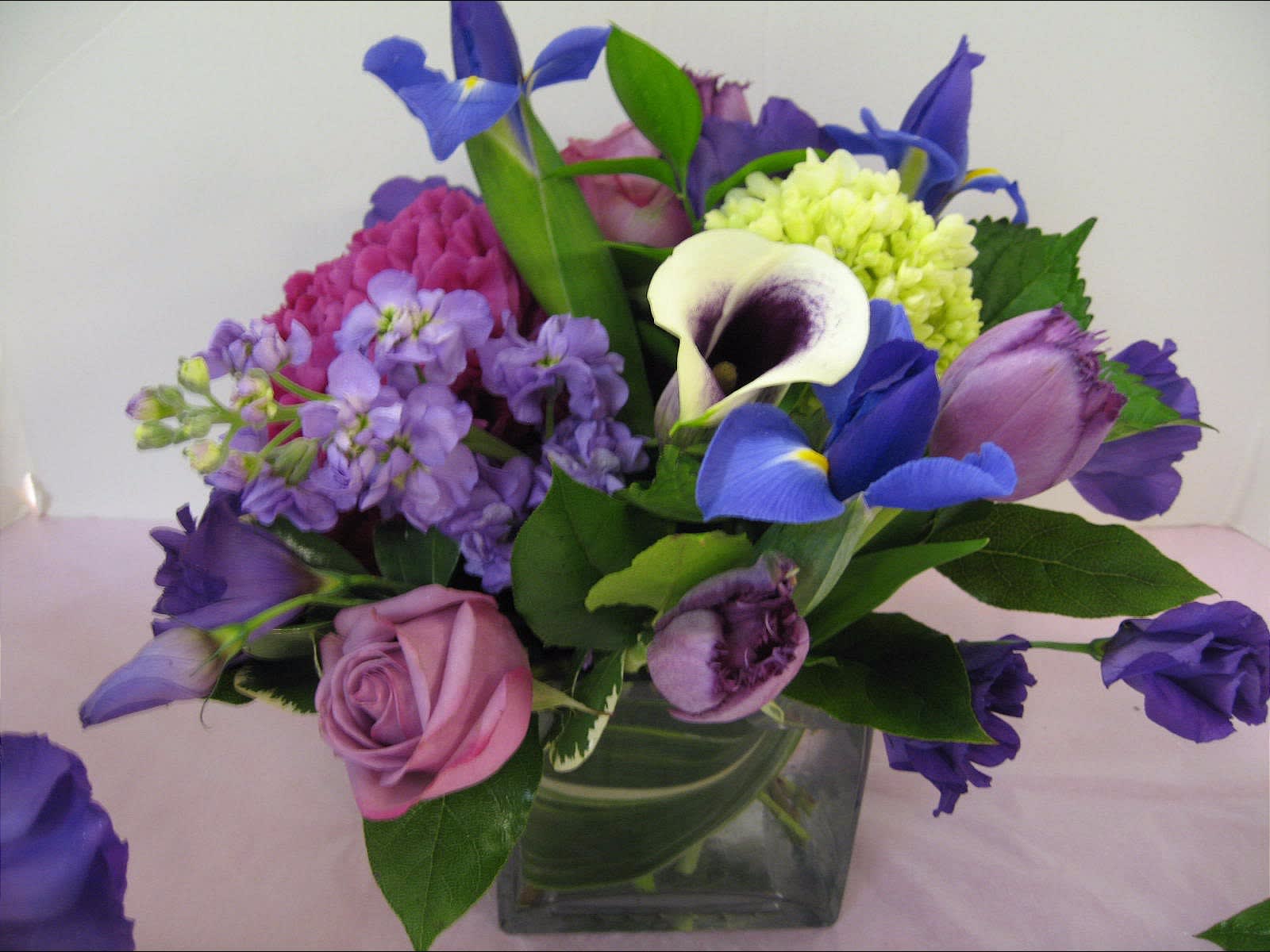 Velvet Cloud - Calla-Lilies, Lavender Roses , Purple Iris, Hydrangea, Lisianthus , Coxcomb, Fancy Greens