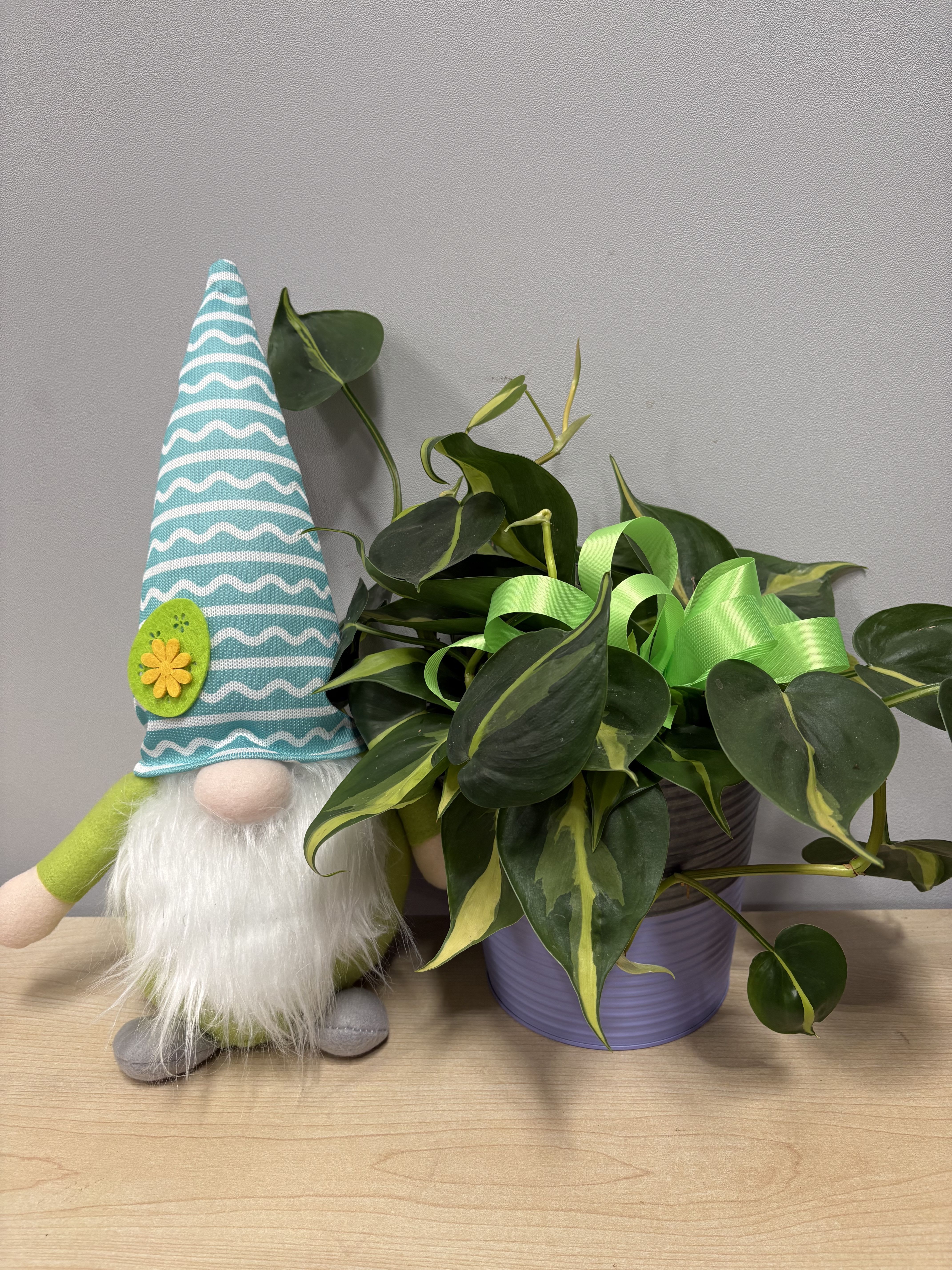 Spring Gnome &amp; Purple Planter - As shown 