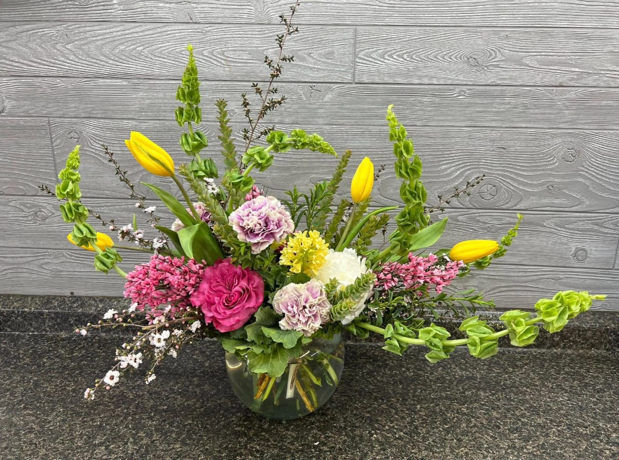 Designers Choice: Spring 1 - A modern design of spring blooms in pinks, yellows and greens