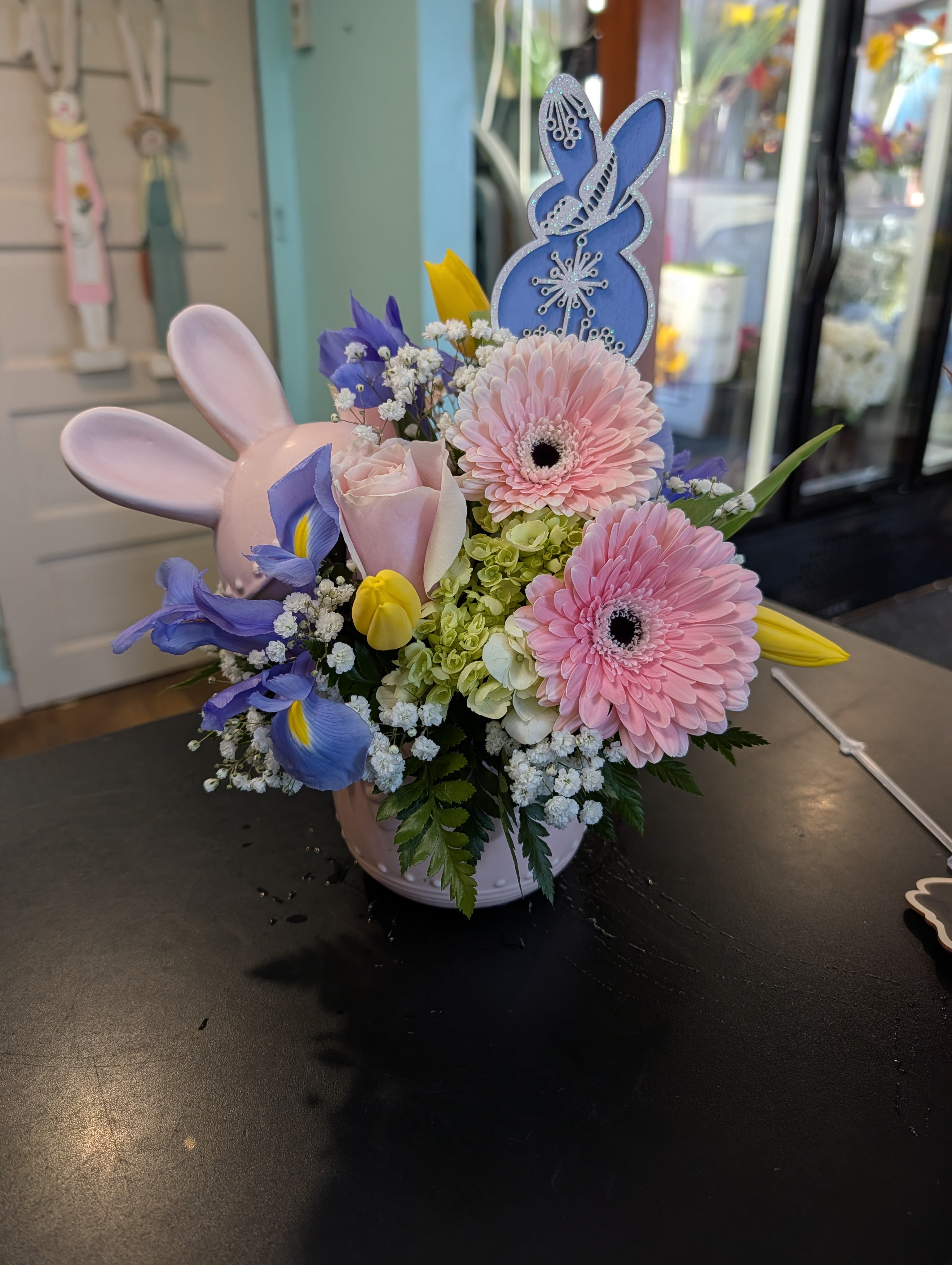 Ceramic Easter Bunny - Spring blooms designed in ceramic bunny keepsake