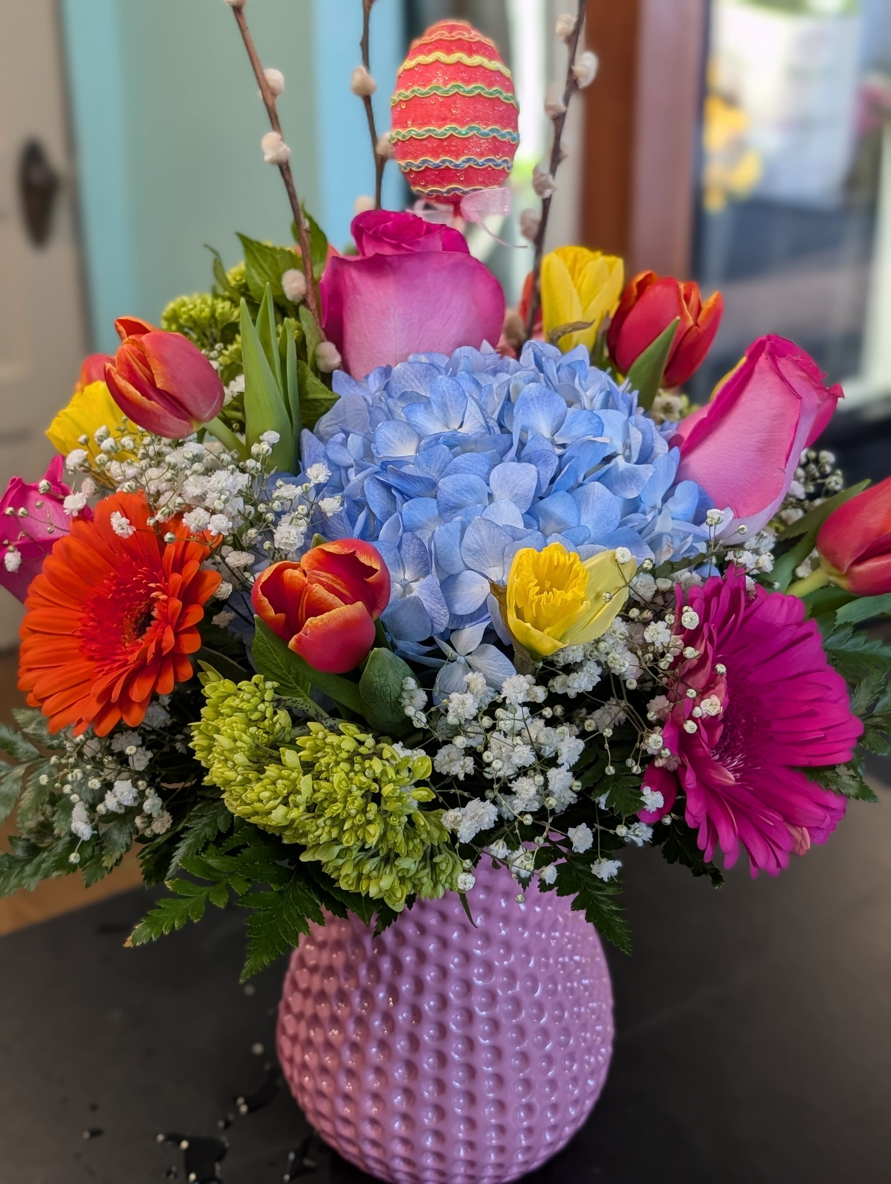 Easter Knob Vase - Spring blooms in a knob vase