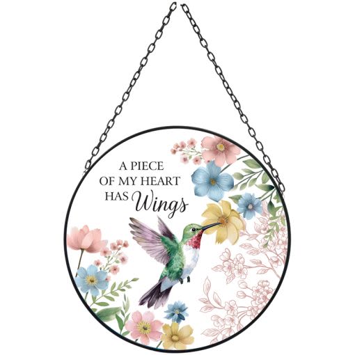 Suncatcher "A piece of my heart..." - This metal and acrylic suncatcher makes a sentimental addition to any memorial arrangement or plant.   10" W x 15"L