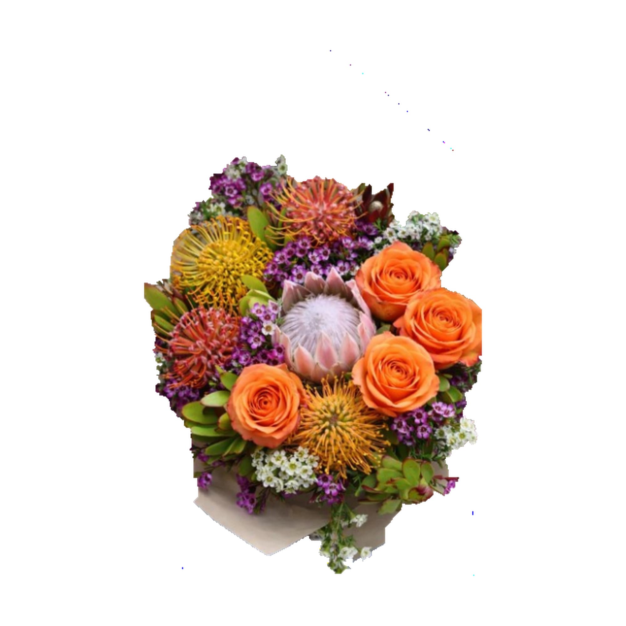 Vibrant Bouquet with orange roses - Vibrant wrapped bouquet with orange roses