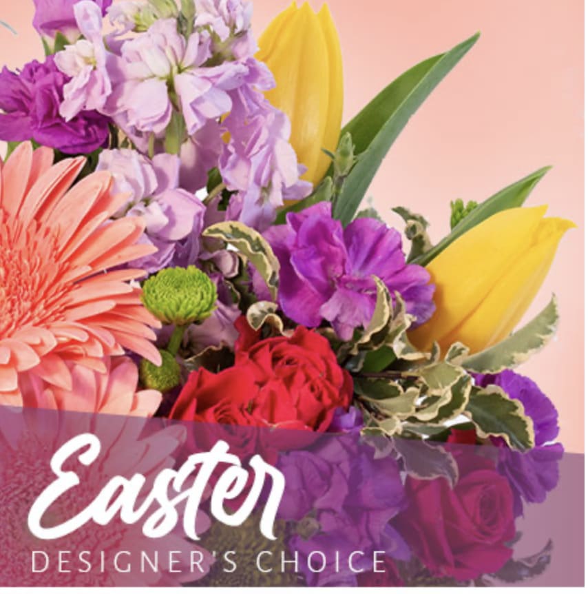 EASTER designers choice arrangement - Beautiful spring blooms, greener and more in our designers choice designed bouquet.