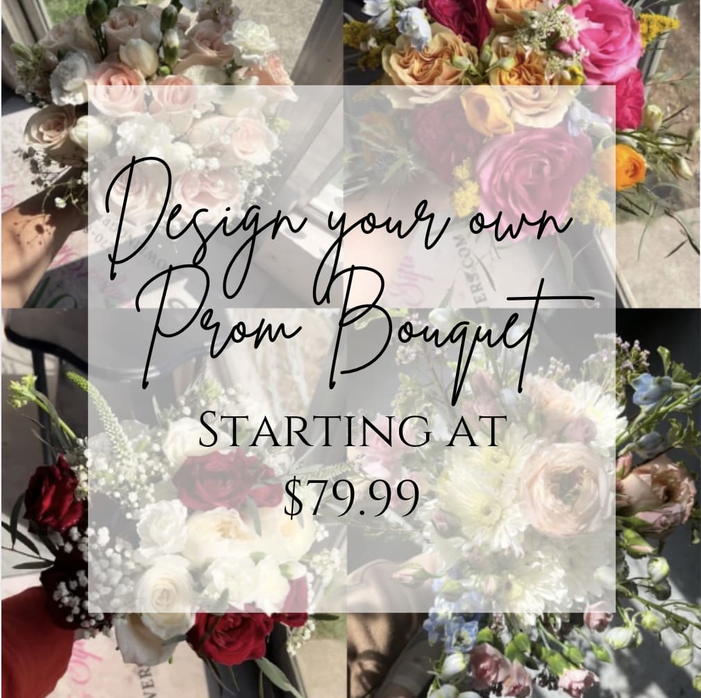Prom Bouquet + Bout, Your design!  - Let us help you design the perfect bouquet and boutonnière for prom! Email us your dress, pinterest inspiration bouquet and any other details you want included regarding your bouquet and we will fill to order as close as possible to your inspiration!   1 matching boutonniere included in price  our email where photos can be sent is bloomroombg@outlook.com
