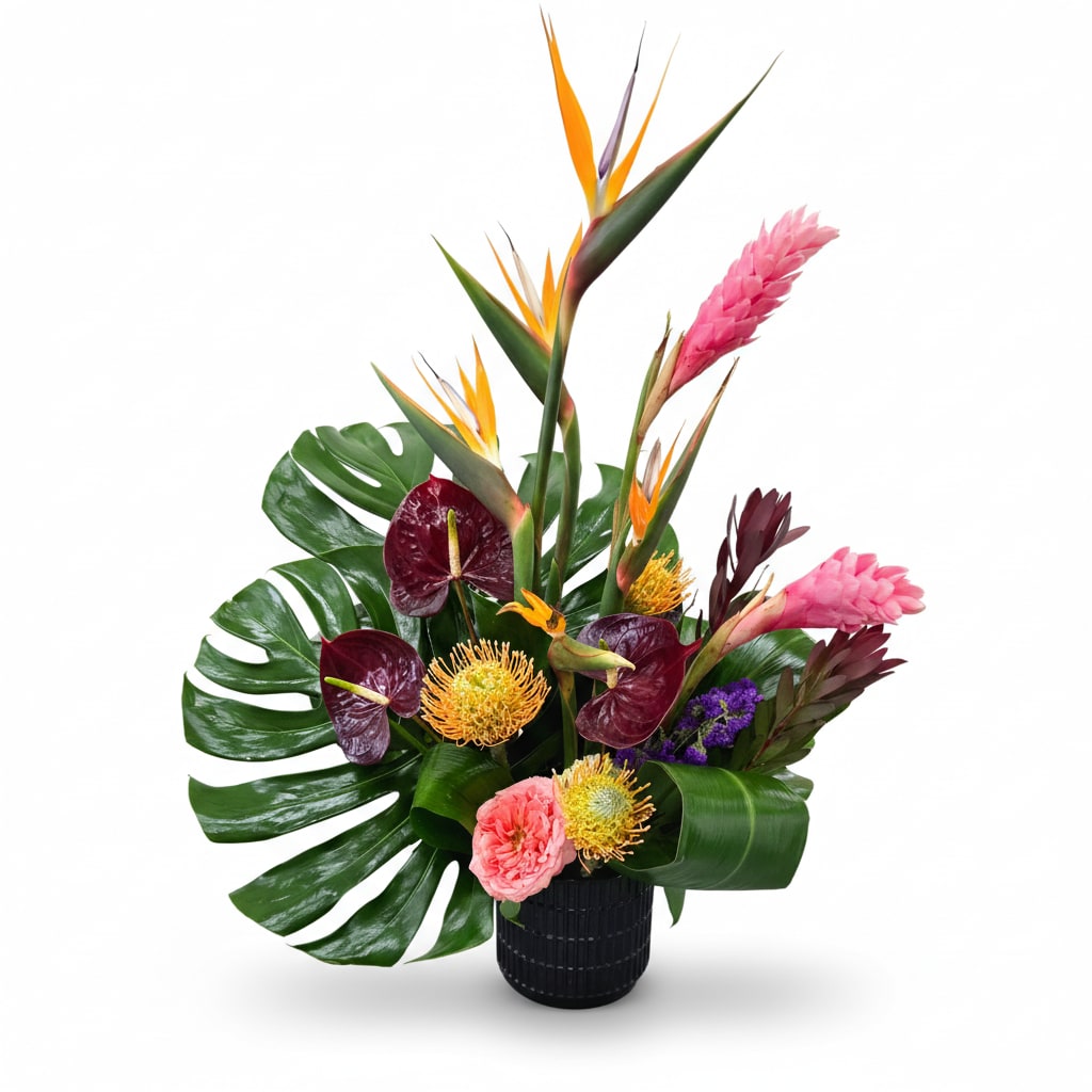 Tropical Vacay - Absolutely stunning tropical arrangement in the most vibrant colors. Created by The Impeccable Poppy in Sherman, TX