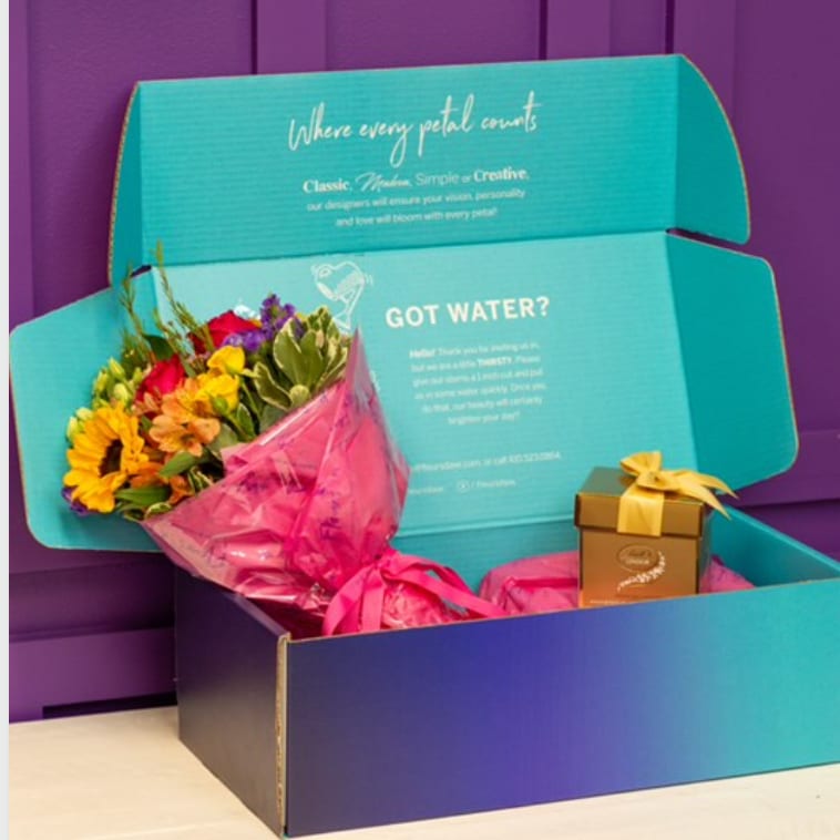 Special Delivery - The combination of premium flowers and chocolates in the Custom Fleurs Delivery Box is a deal you can't beat. Order send this Special Delivery TODAY!!