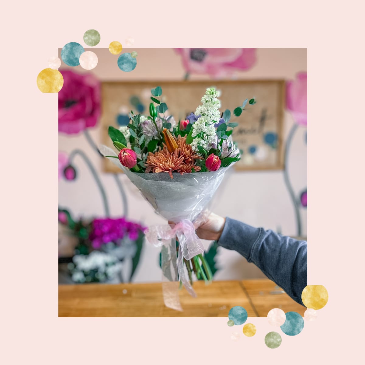 Spring Wrapped Bouquet - Enjoy the beauty of the season with our handcrafted Spring Wrapped Bouquet--designed to capture the fresh, airy feeling of springtime in every stem.