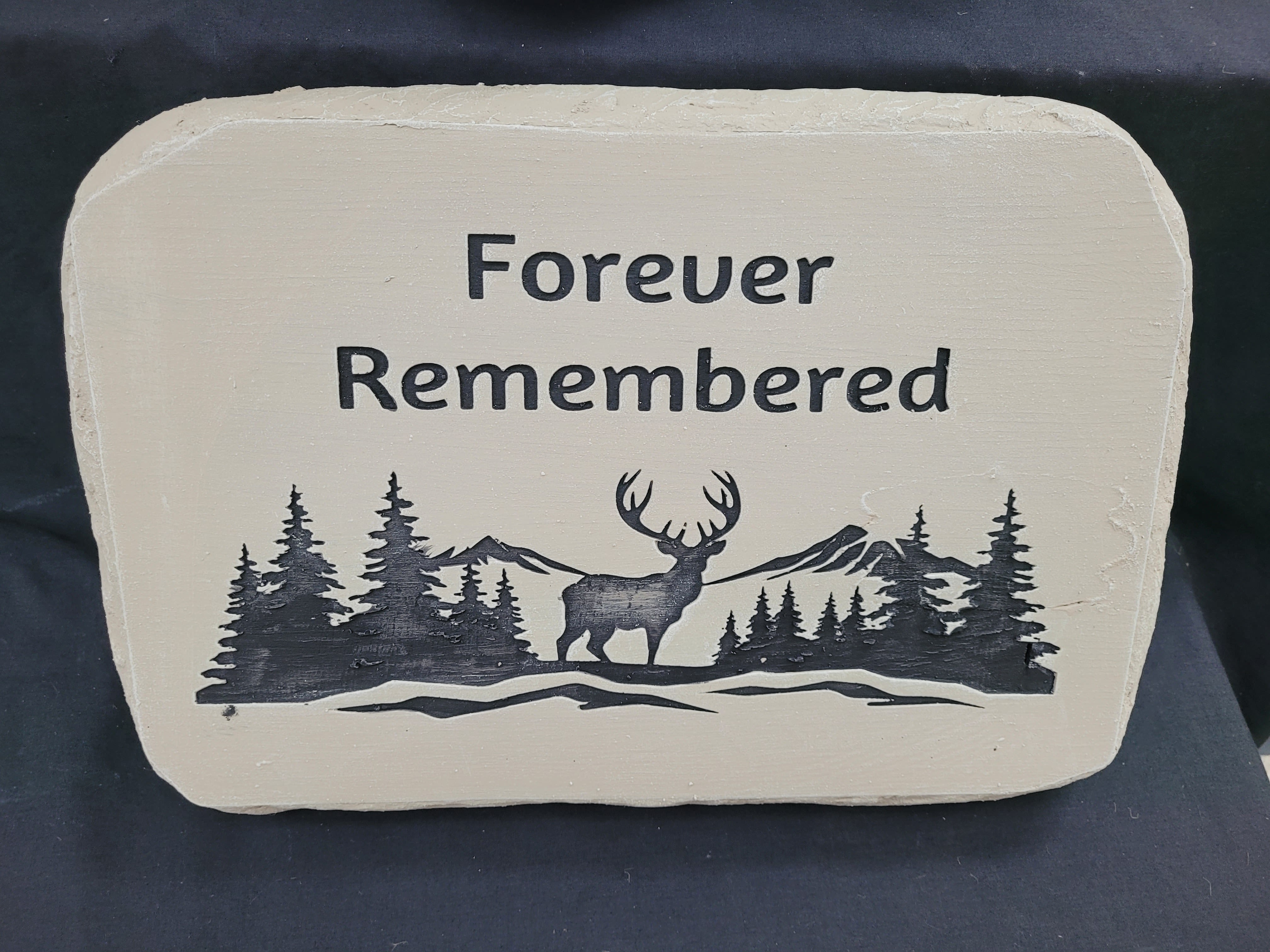 "Forever Remembered" Concrete Stone with Easel - 14"x10" concrete stone with  black deer detail 