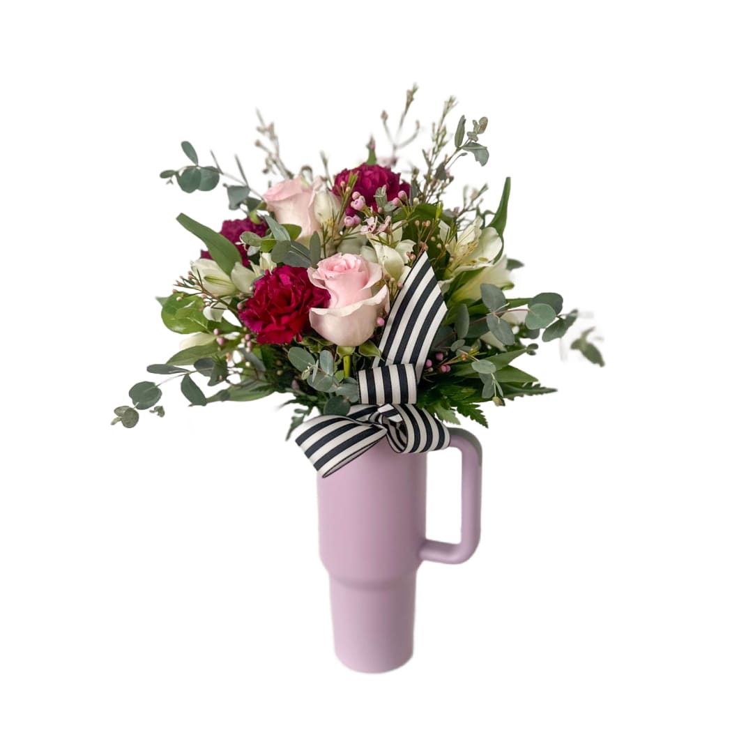 Tumbler - This 40 oz stainless steel tumbler filled with seasonal blooms (flowers based on availability)  makes a GREAT gift! In pink OR lavender (sold out)  