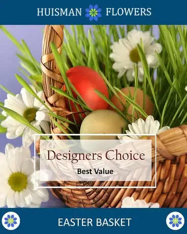 Easter Spring basket - Designers Choice - The flowers and colors of spring with a pop of festive Easter to finish the basket