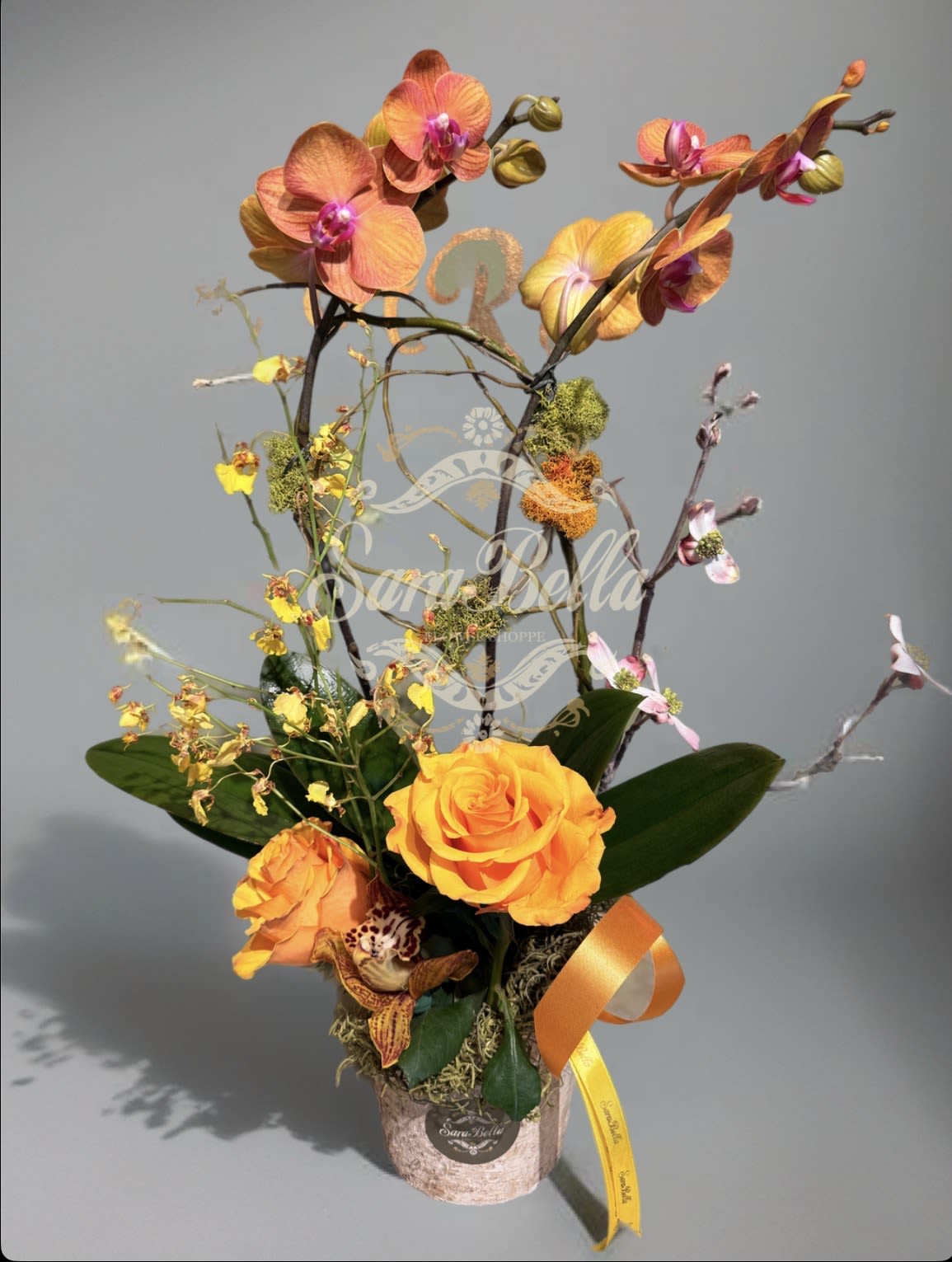 AURORA ORCHIDS - ORANG ORCHID PLANT DESIGNED WITH CUT FRESH FLOWERS