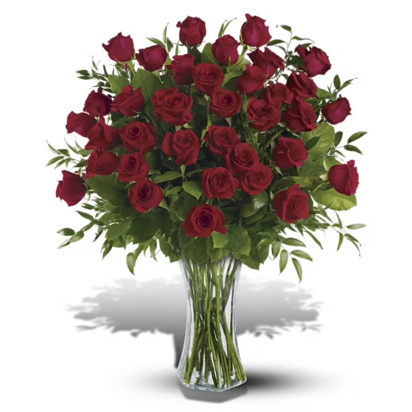 3 Dozen Roses - Three dozen long-stemmed red roses in a striking glass vase. Approximately 30" W x 34" H. TF30-1