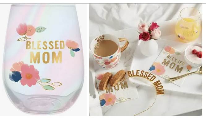 BLESSED MOM Floral Stemless Wine Glass - Celebrate special occasions in style with this cute and decorative stemless wine glass.