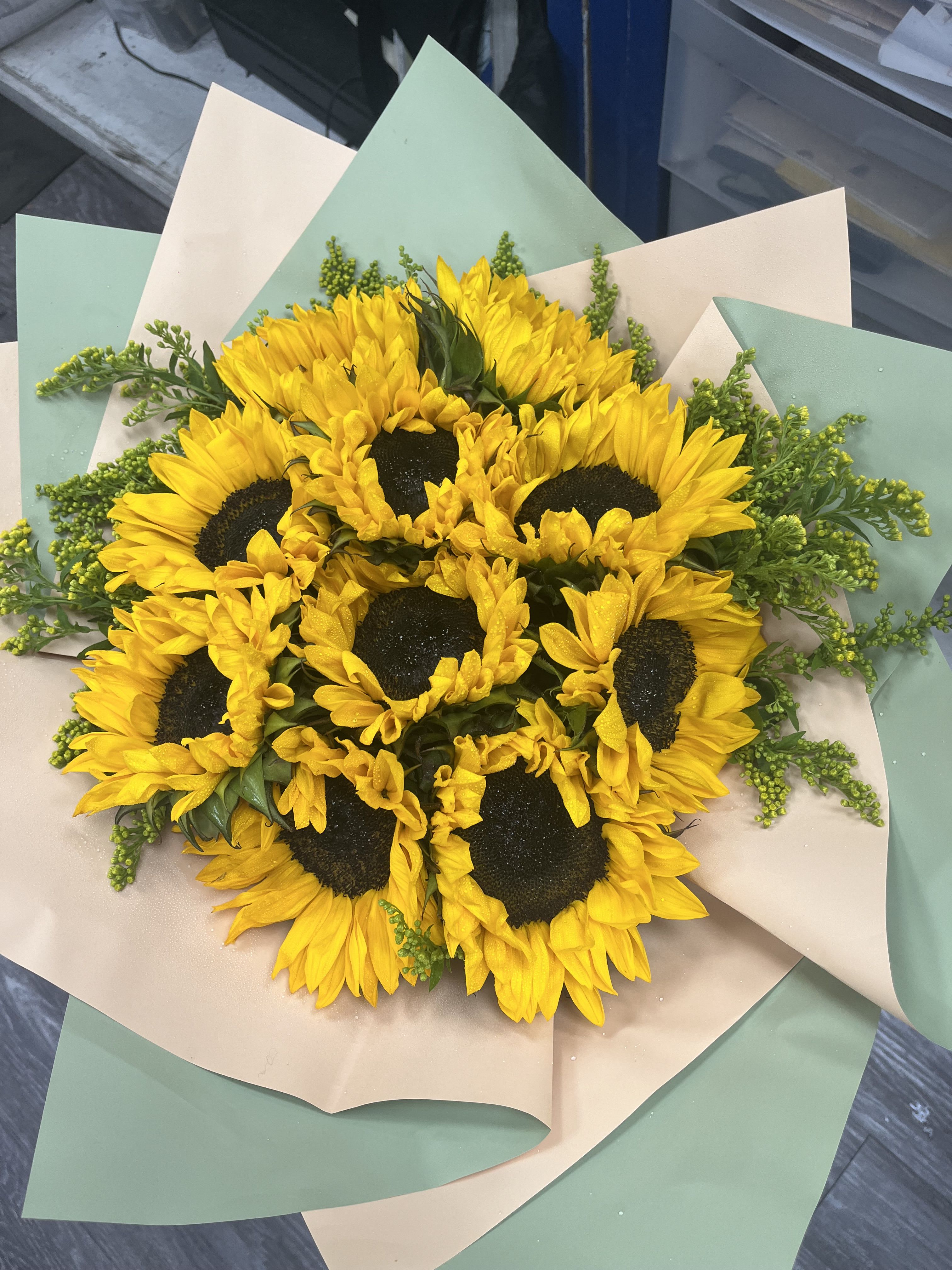 BOUQUET DE 12 GIRASOLES/12 SUNFLOWER BOUQUET - BOUQUET DE 12 GIRASOLES/12 SUNFLOWER BOUQUET
