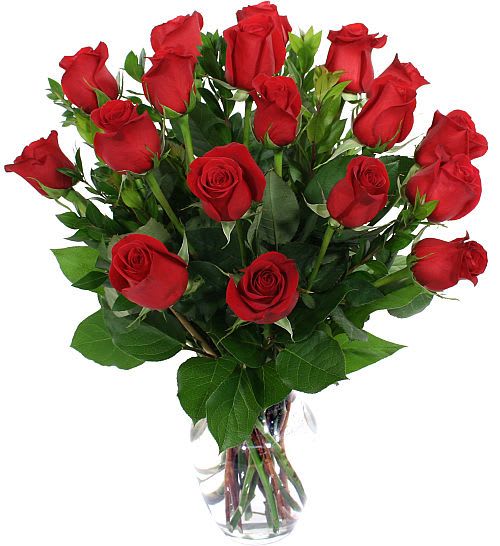 18 Red Roses - Express your feelings of love, care and devotion with a beautiful presentation of 18 red roses, florist-arranged in a clear glass vase. This is a simple yet expressive gift, with no additional adornments. Send this gift and leave no doubt that they are loved.