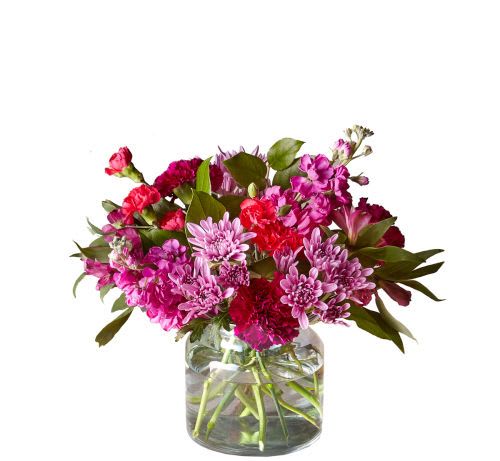 Sweet Thing Bouquet - Love is sweet, love is bright, &amp; love is unique. Remind your Galentine, mom or someone special that you love them with this beautiful bouquet featuring carnations, pompons &amp; more beautiful flowers in a clear glass vase.